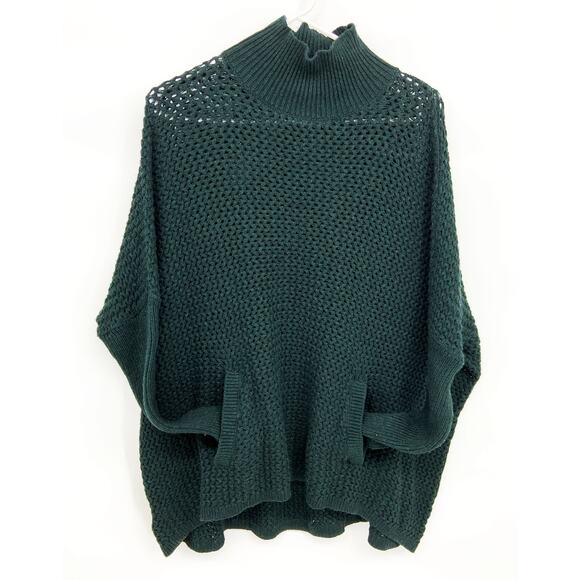 Ann Taylor Loft Hunter Green Loose Knit Batwing Sweater Pouch Pocket Size M - Picture 1 of 7